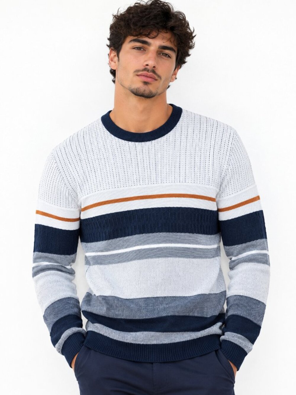 Men's Striped Modern Knit Sweater "Lubiani" Size XL Cotton | Open To Offer